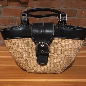 Leather & Straw Coach Shoulder Bag
